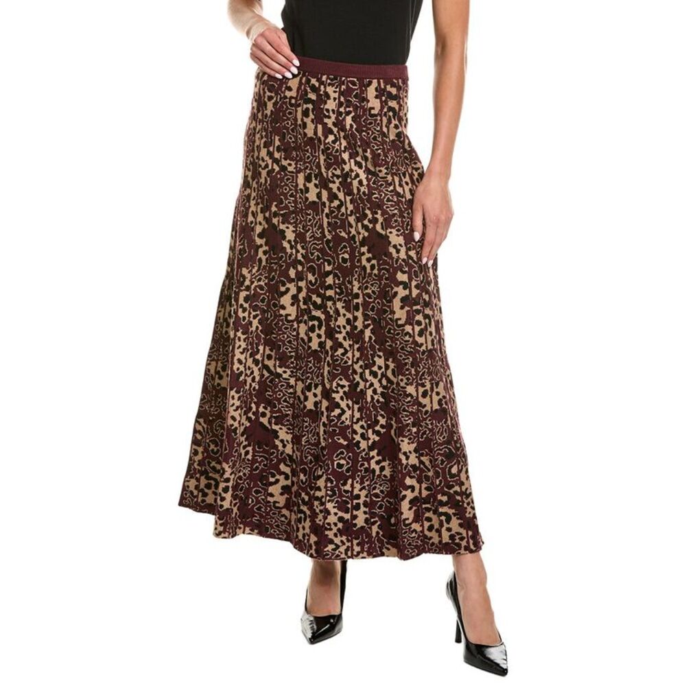 525 America Womens  Luxe Midi Pleated Leopard Skirt, Red